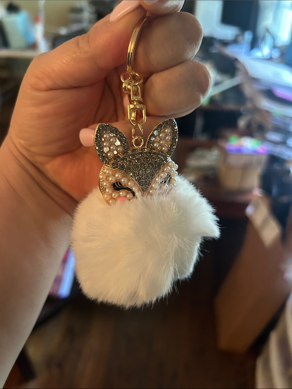 NWT Gold Fox Pom-Pom Keychain with White Fur
